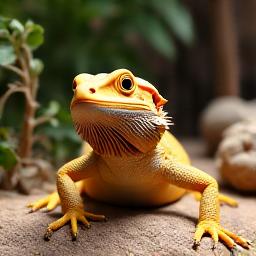 A customer's bearded dragon basking in a custom terrarium setup.